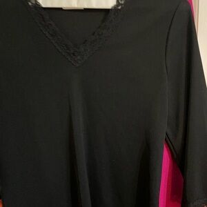 INC International Concepts Black Lace Trim Blouse